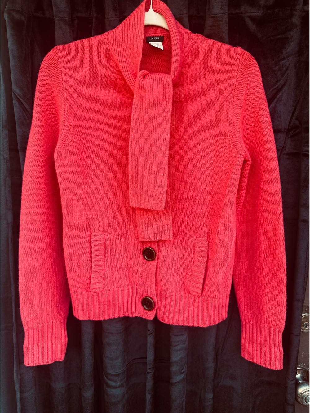 J.Crew Women's Coral Wool Cashmere Blend Cardigan Sweater with Tie